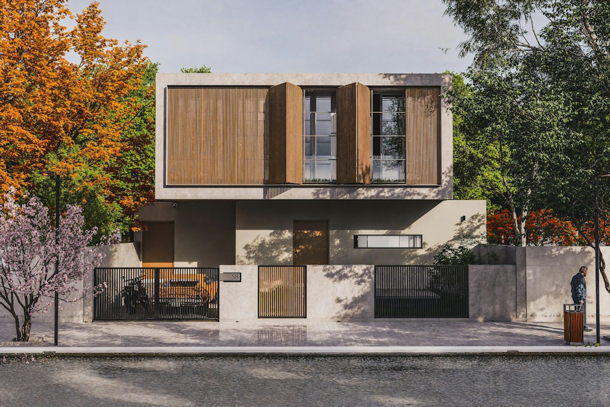 Casa de autor con terraza y acabados en madera